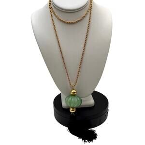 Kenneth Jay Lane Green 22K Gold
Electroplated Green Bead Resin Tasseled Necklace